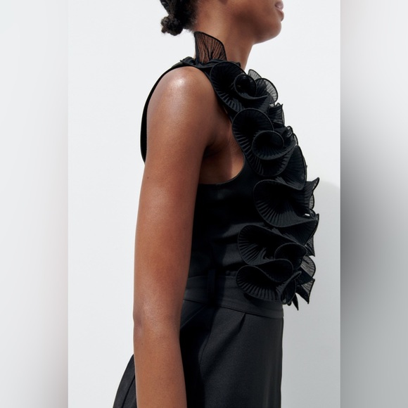 Zara jumpsuit ruffled wide streight leg tied in waist coctail party night out - Picture 4 of 11